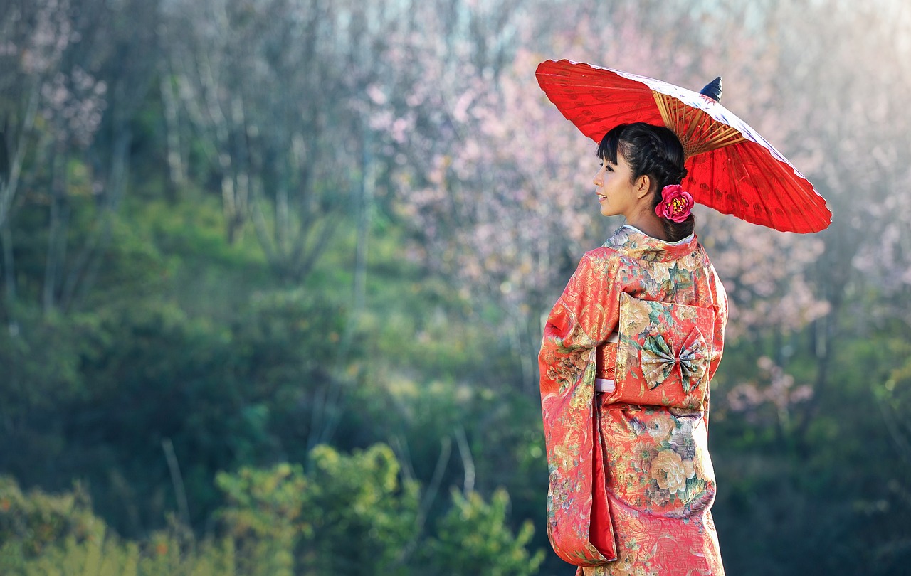 Woman in Kimono. Beautiful in Japanese.